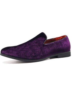 Men's Purple Velvet Penny Loafers Metal Buckle Slip On Luxury Suede Formal Shoes